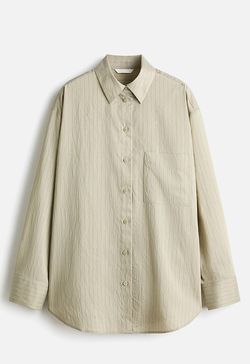 H&M - Oversized shirt - khaki beige/pinstriped