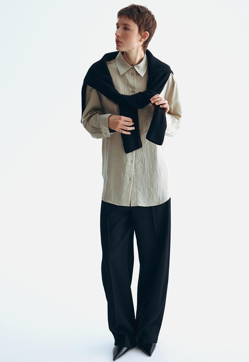 H&M - Oversized shirt - khaki beige/pinstriped