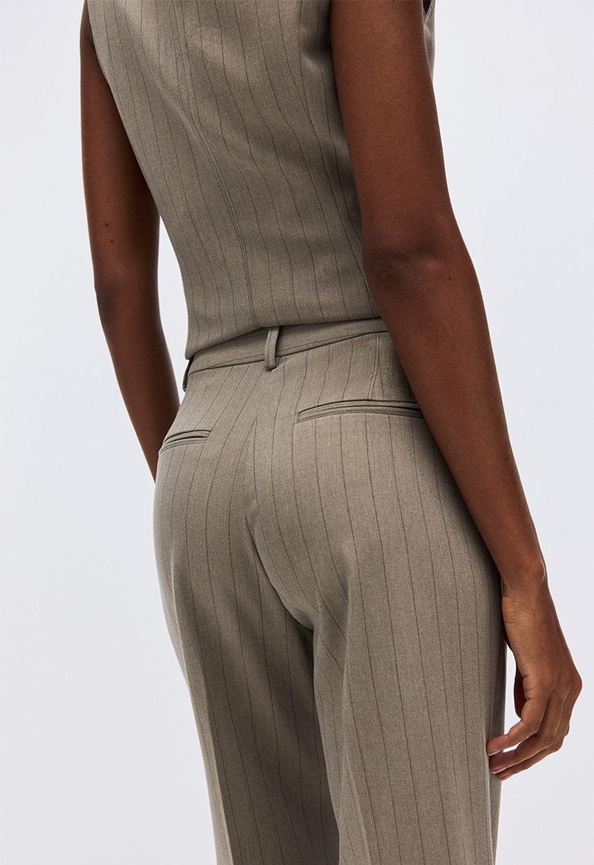 H&M - Flared trousers - greige/pinstriped