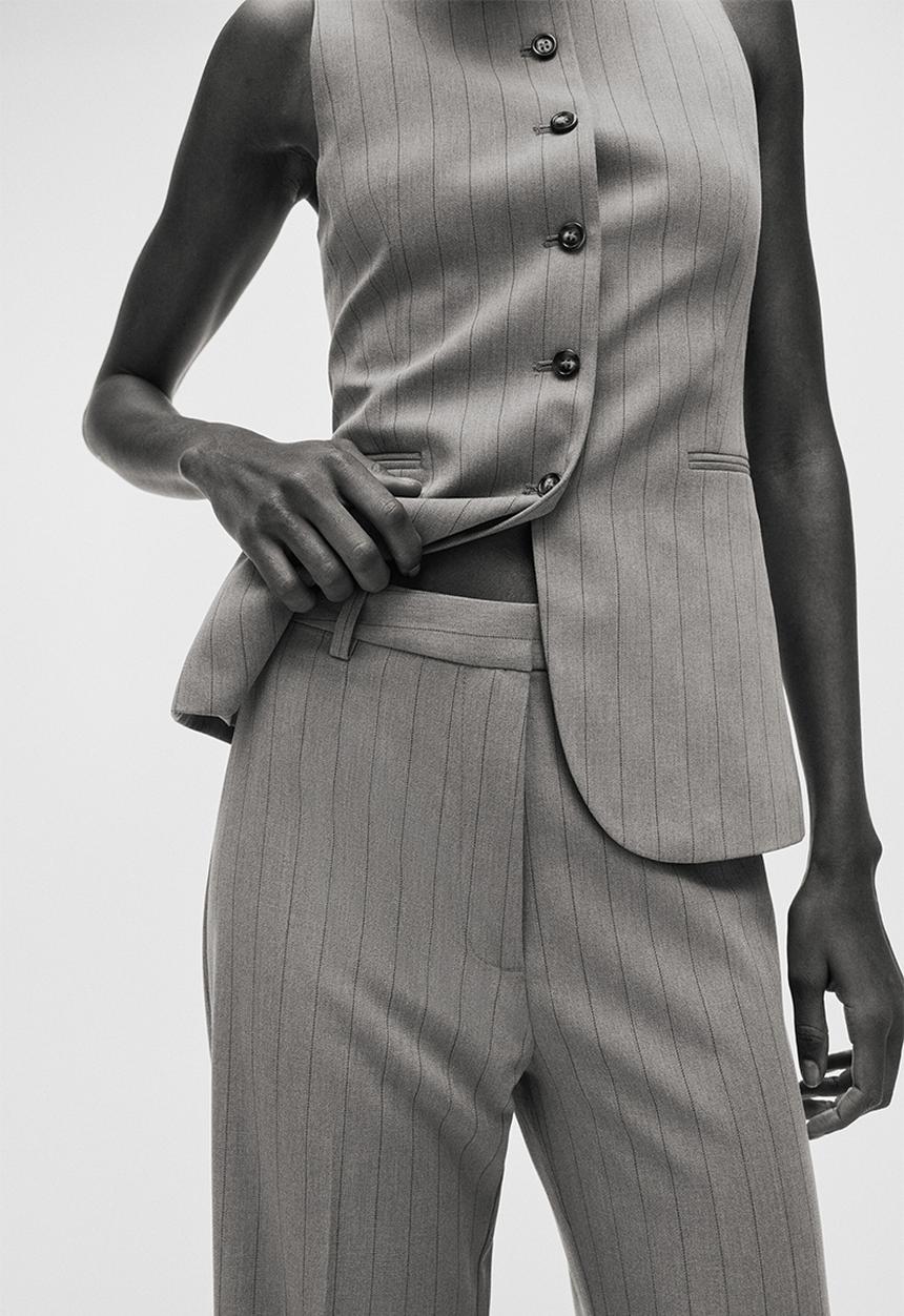 H&M - Flared trousers - greige/pinstriped