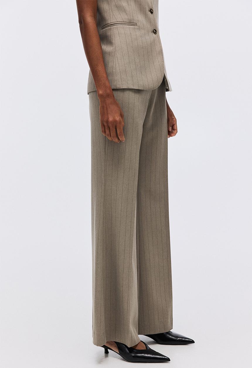 H&M - Flared trousers - greige/pinstriped