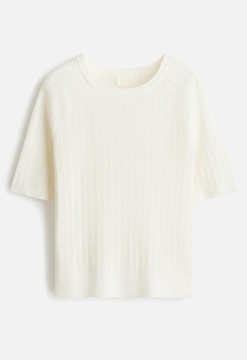 H&M - Rib-knit t-shirt - cream