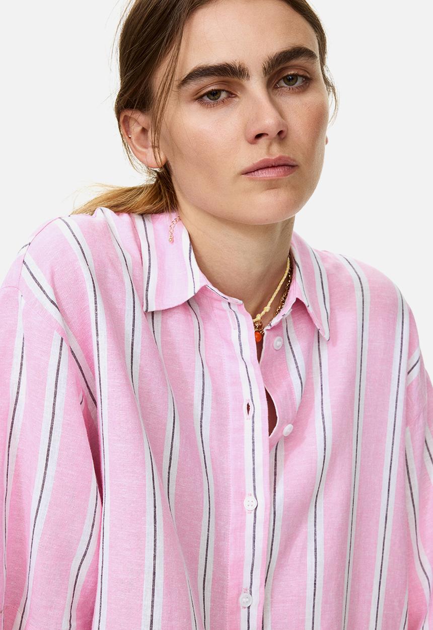 H&M - Oversized linen-blend shirt - light pink/striped