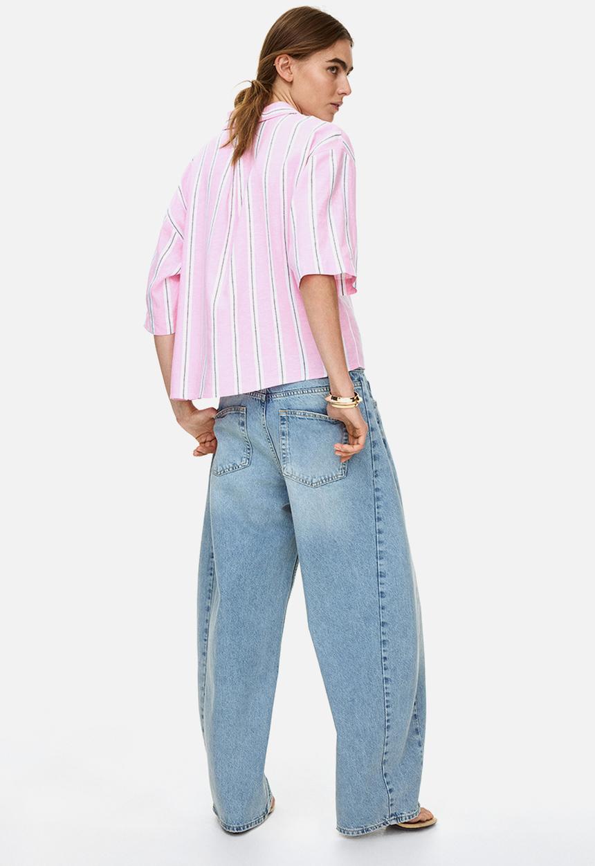 H&M - Oversized linen-blend shirt - light pink/striped