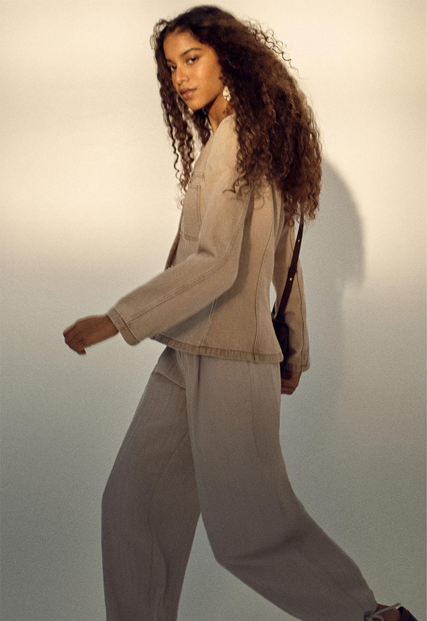 H&M - Fitted denim jacket - beige