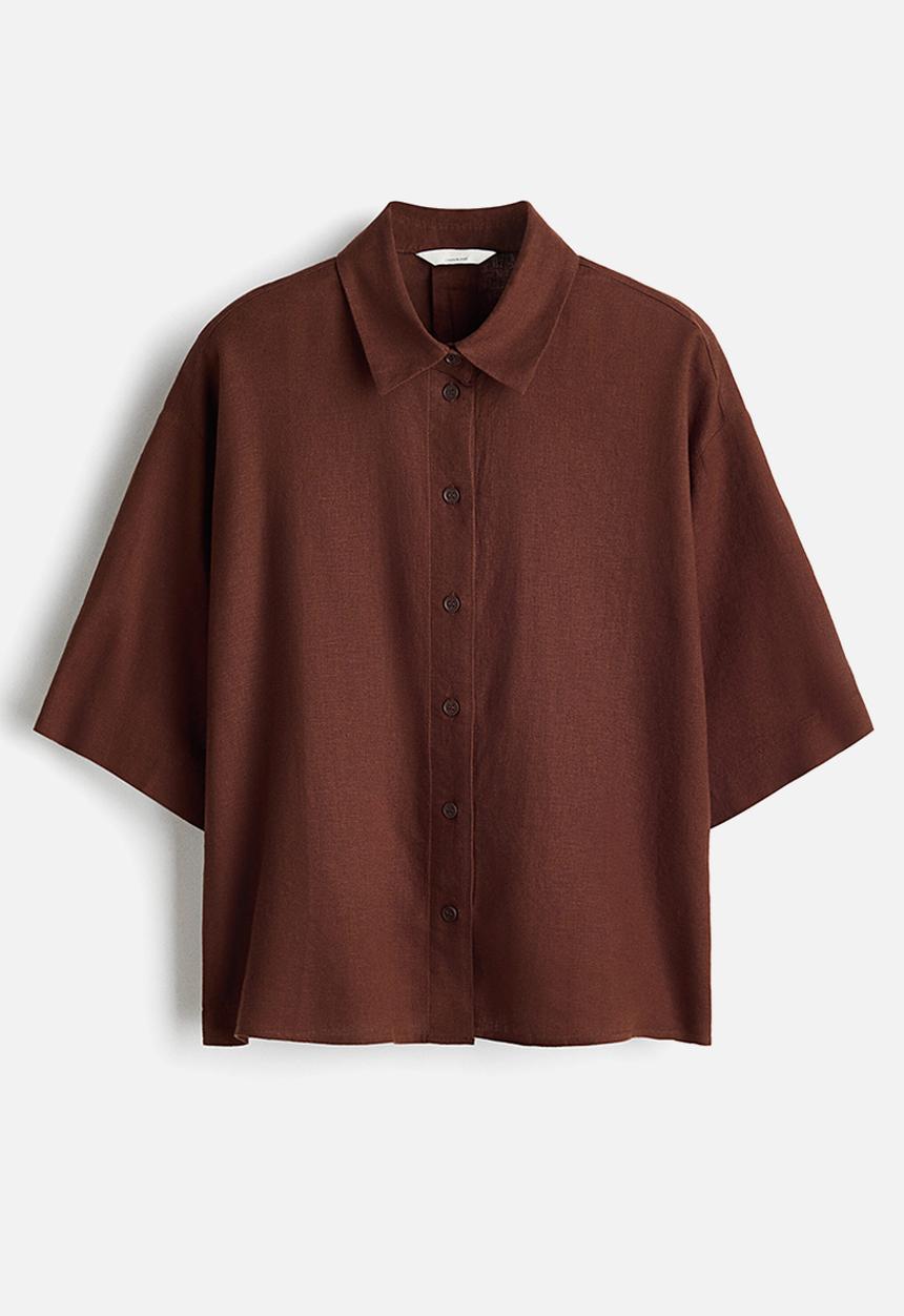 H&M - Oversized linen-blend shirt - brown