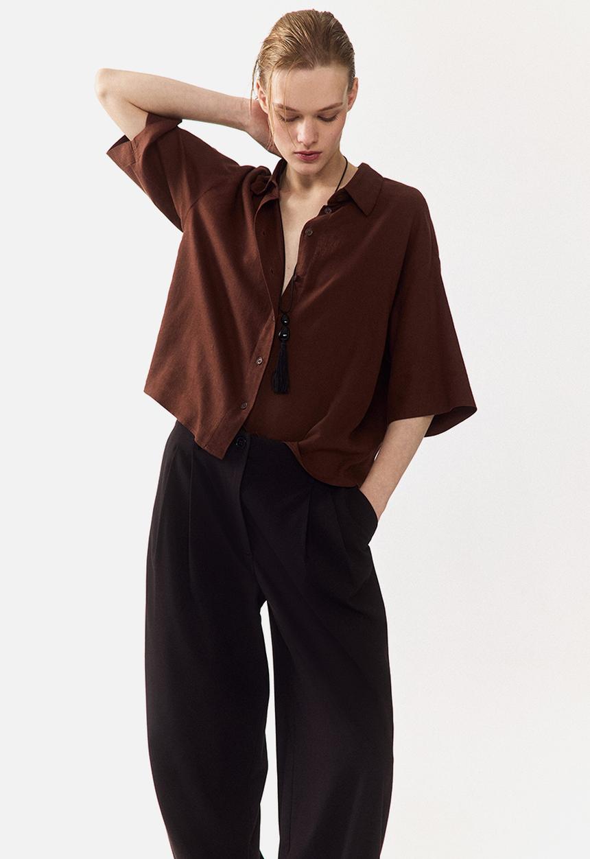 H&M - Oversized linen-blend shirt - brown