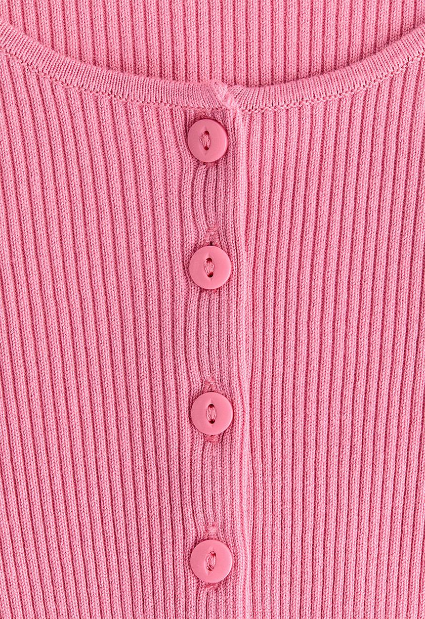H&M - Short-sleeved rib-knit cardigan - pink