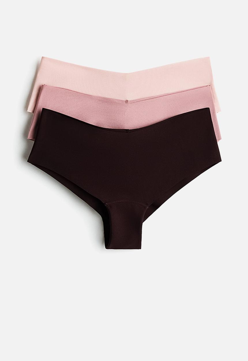 H&M - 3 Pack invisible microfibre hipster briefs - dark brown/dusty pink