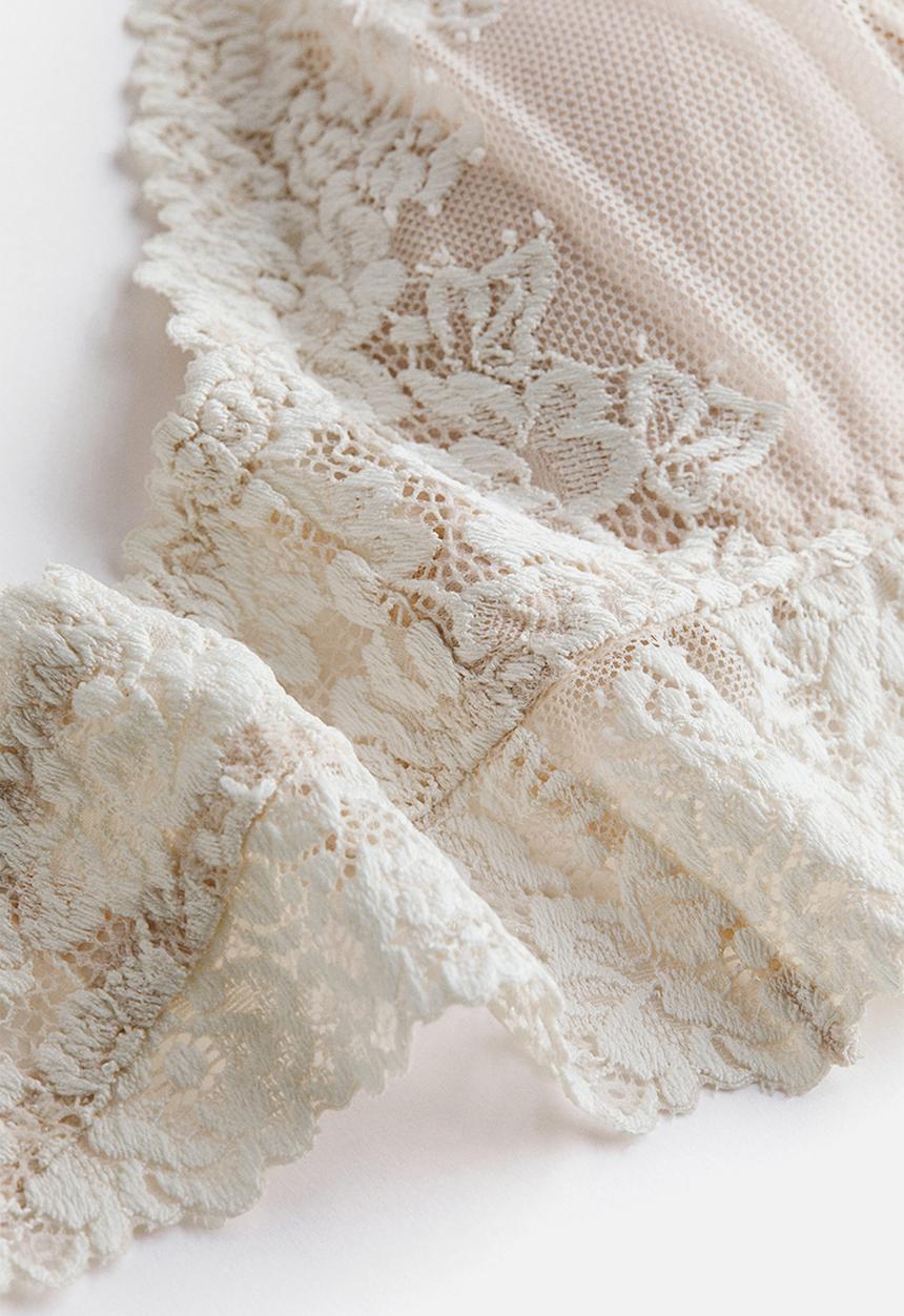 H&M - Padded soft lace bra - light beige/white