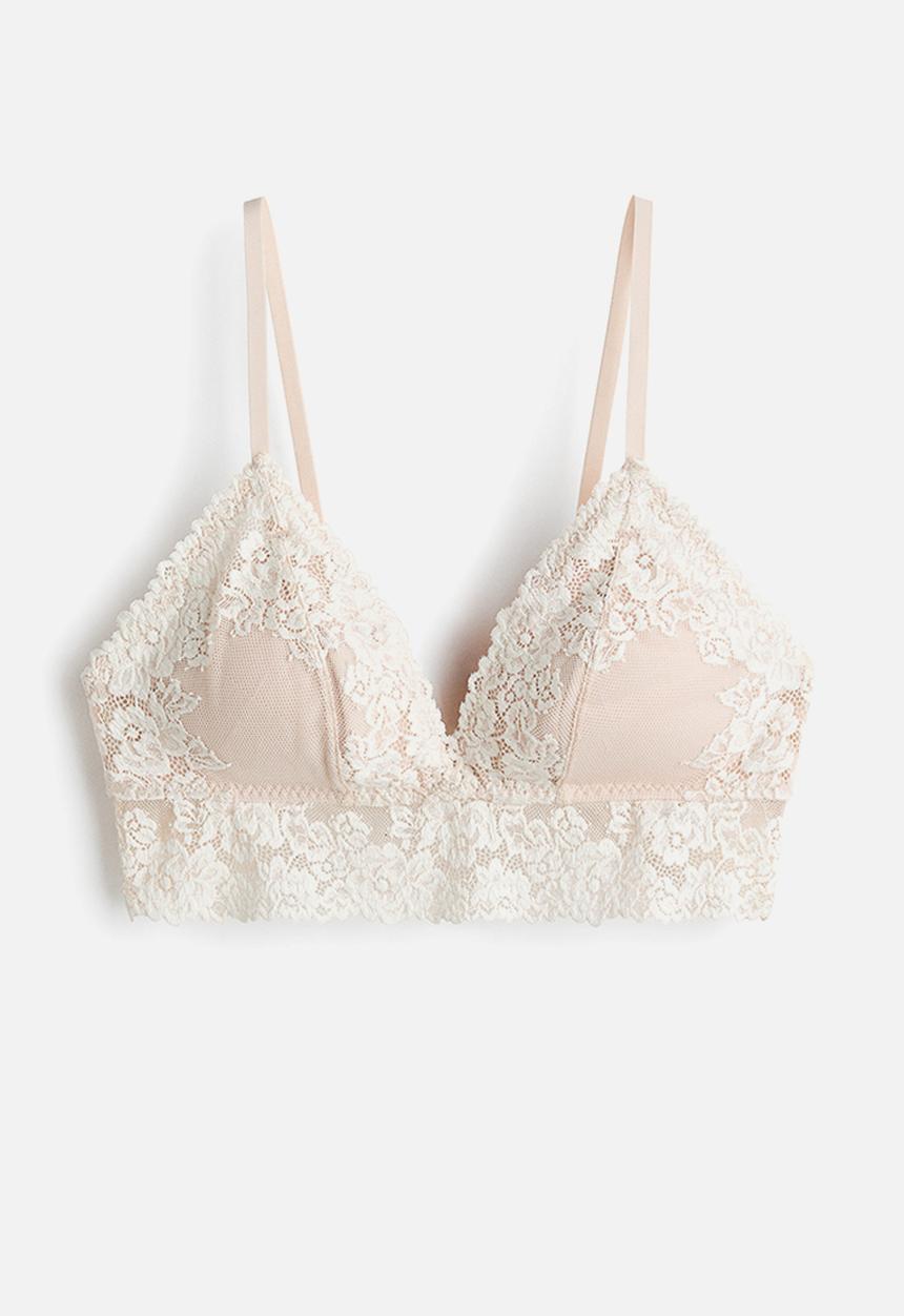 H&M - Padded soft lace bra - light beige/white