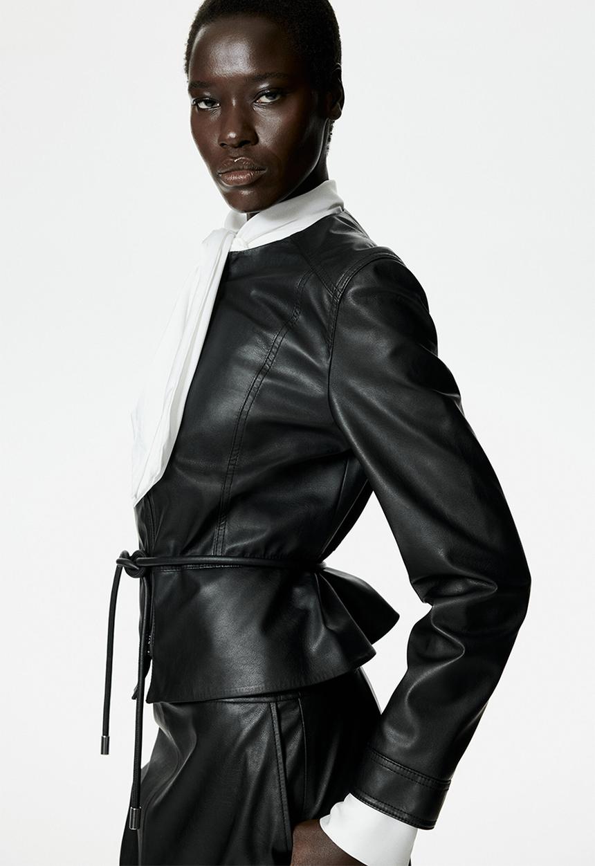 H&M - Coated peplum jacket - black