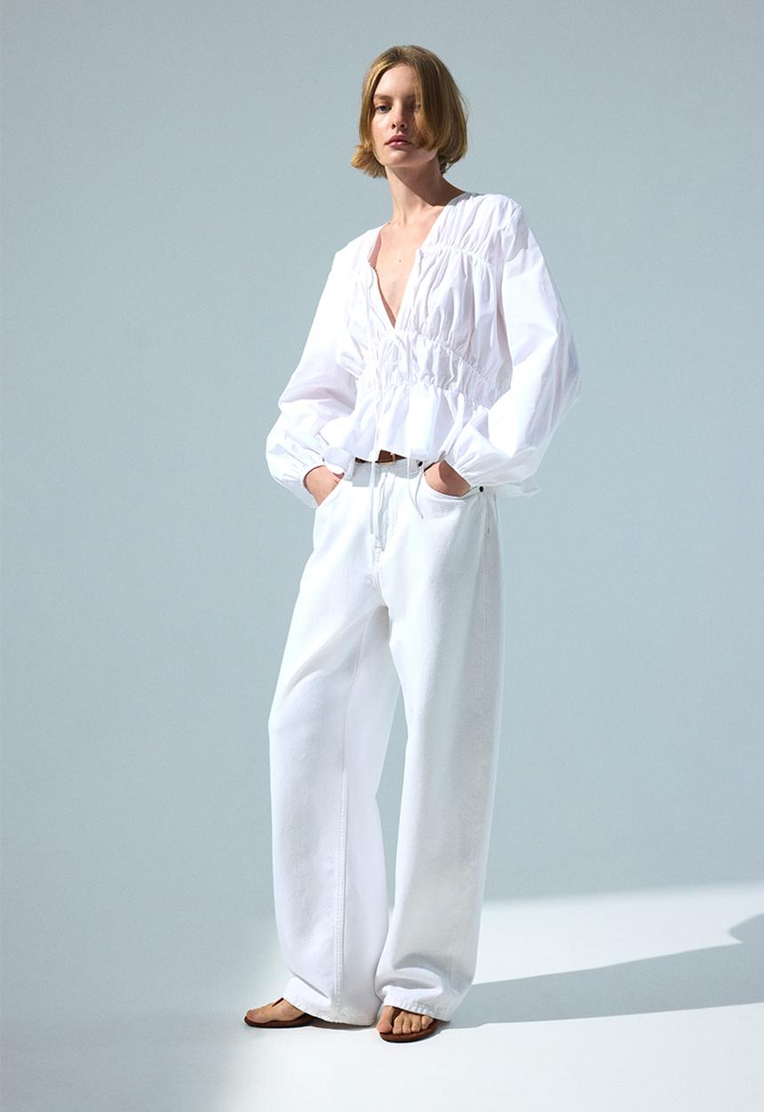 H&M - Drawstring poplin blouse - white