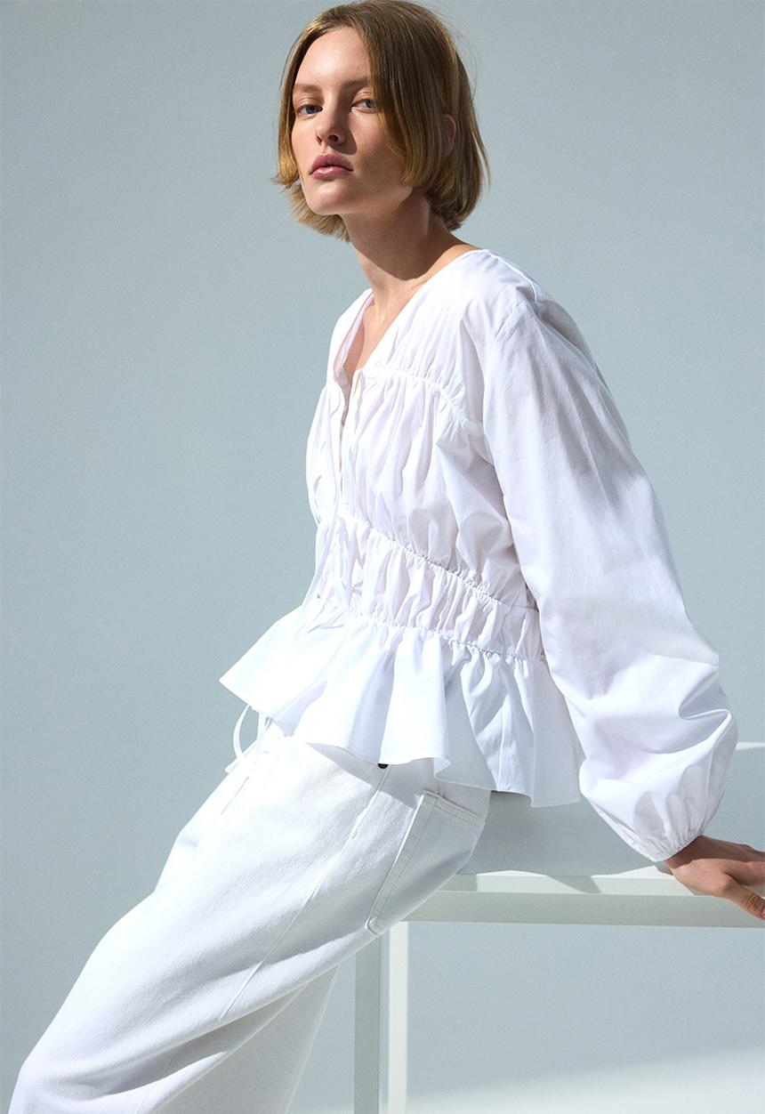 H&M - Drawstring poplin blouse - white