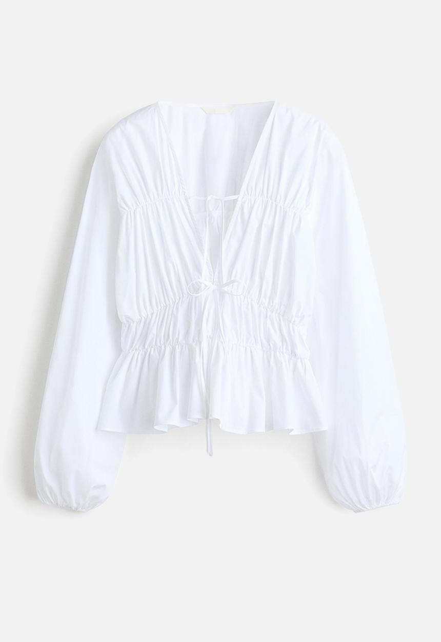 H&M - Drawstring poplin blouse - white