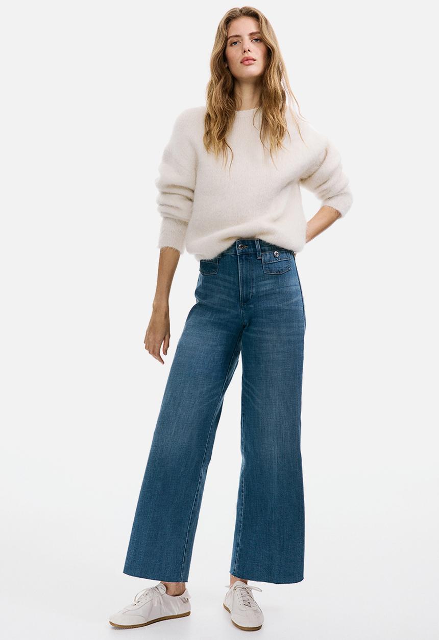 H&M - Wide high waist ankle jeans - denim blue