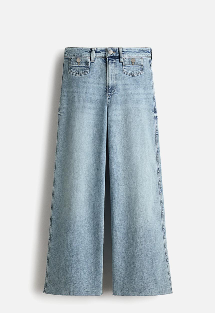 H&M - Wide high waist ankle jeans - light denim blue