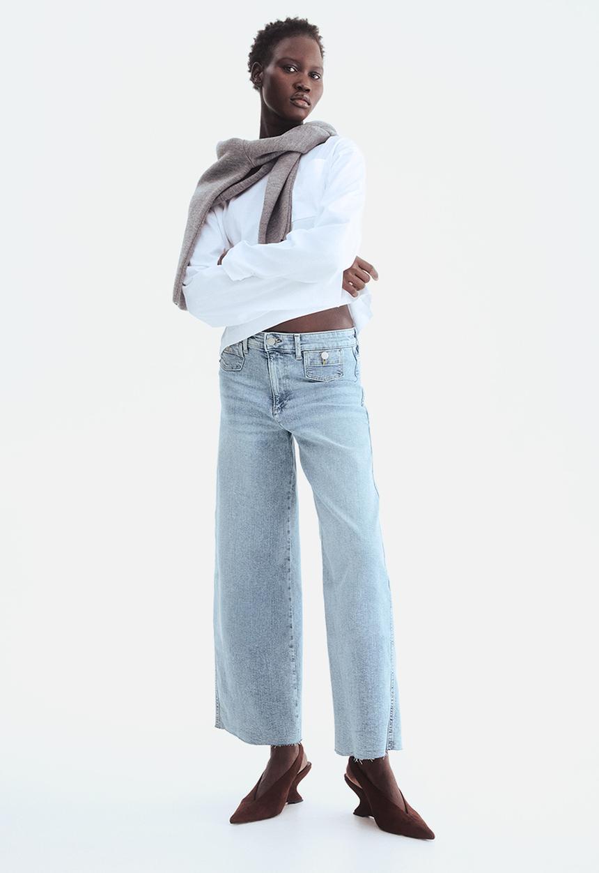 H&M - Wide high waist ankle jeans - light denim blue