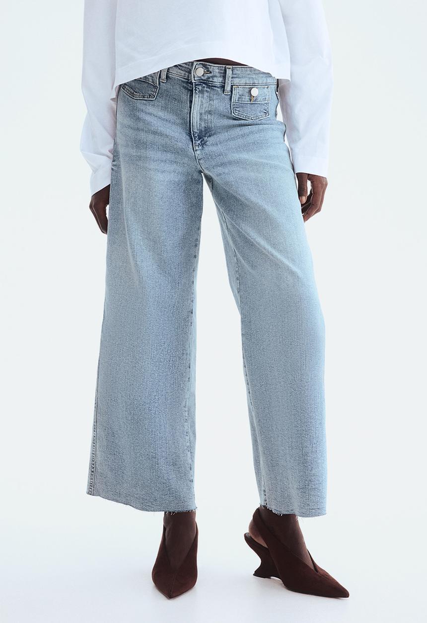 H&M - Wide high waist ankle jeans - light denim blue