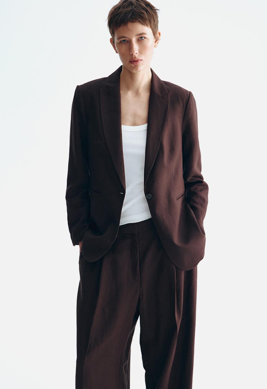 H&M - Linen-blend blazer - dark brown