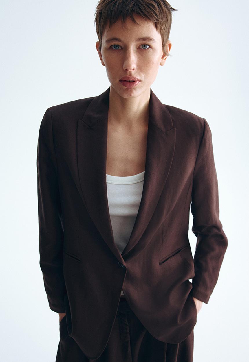 H&M - Linen-blend blazer - dark brown