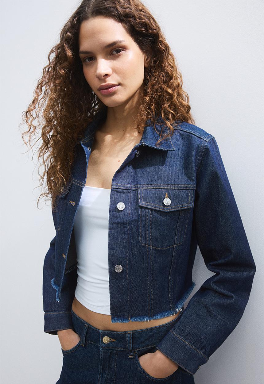 H&M - Cropped denim jacket - dark denim blue