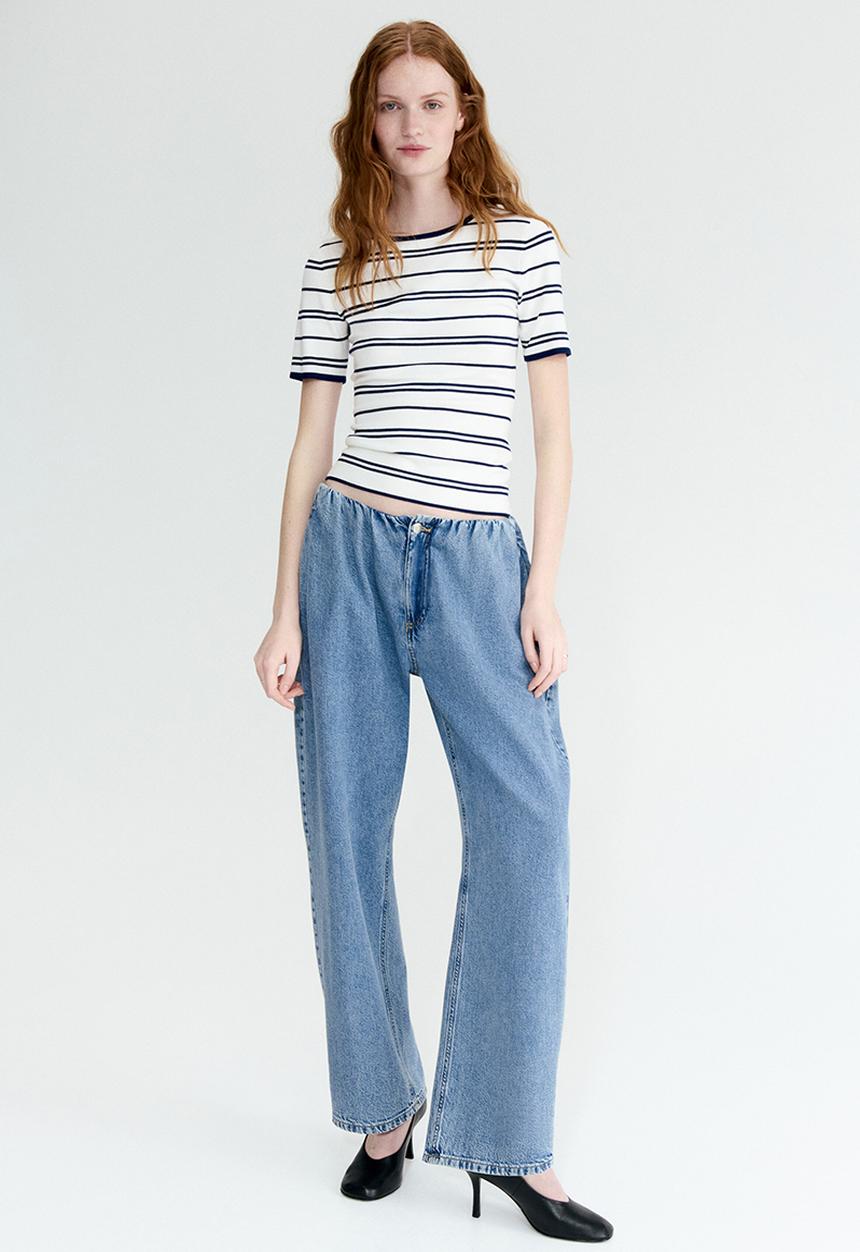 H&M - Fine-knit t-shirt - white/blue striped