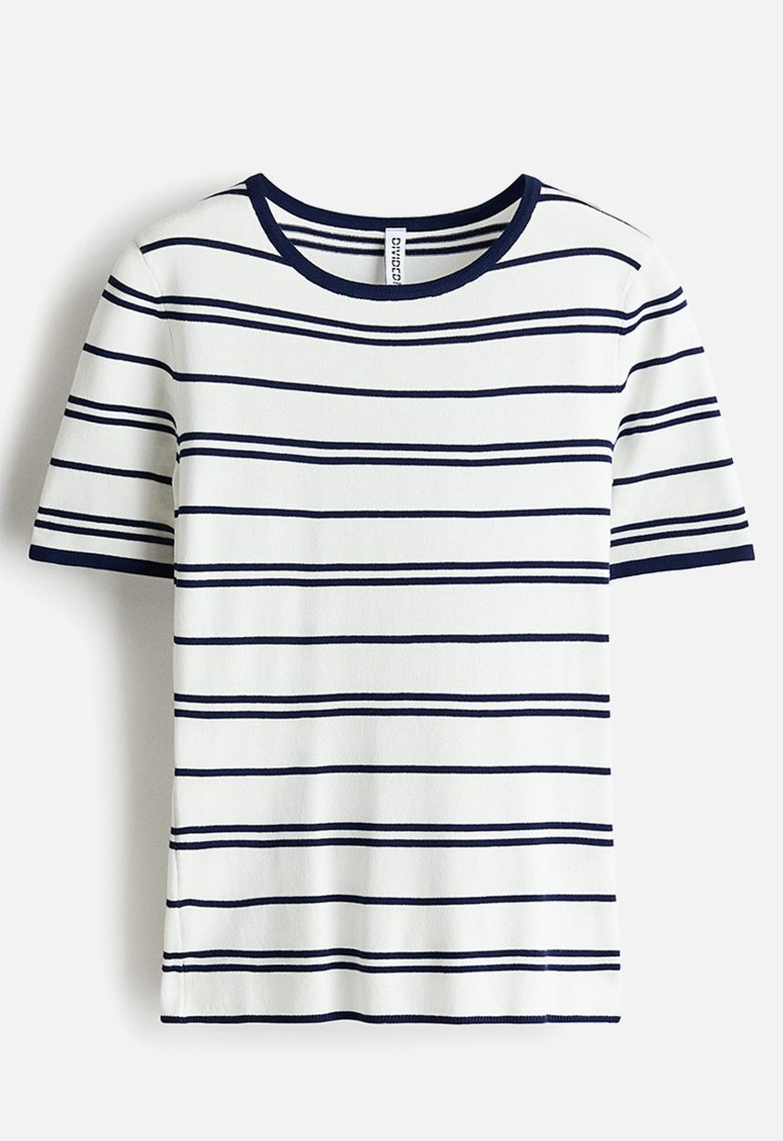 H&M - Fine-knit t-shirt - white/blue striped
