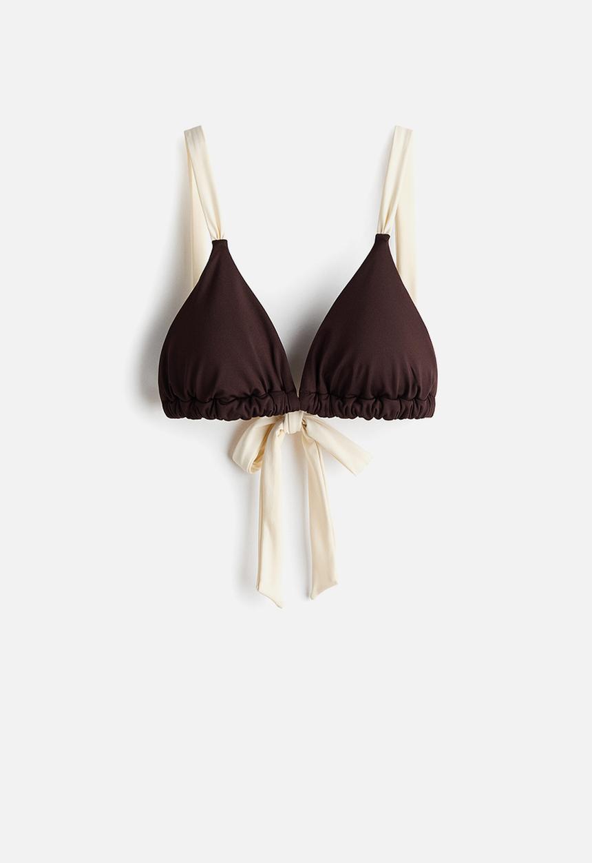 H&M - Padded triangle bikini top - dark brown/cream
