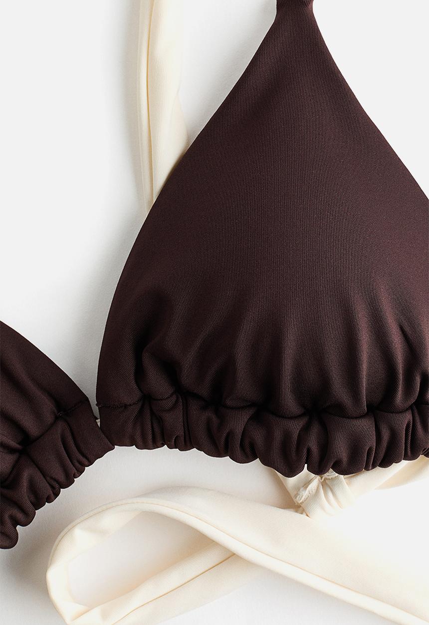 H&M - Padded triangle bikini top - dark brown/cream