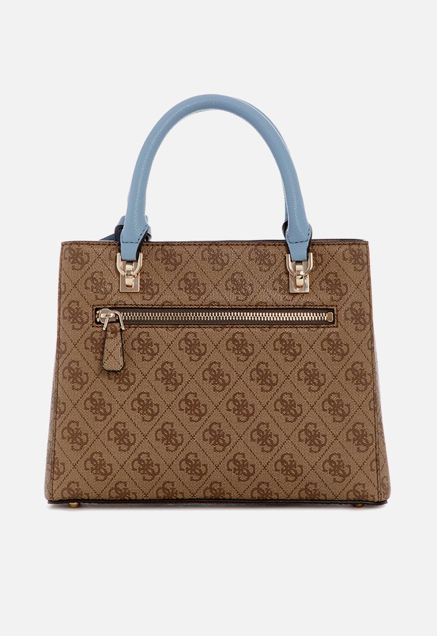GUESS - Noelle Ii Small Multi Comp Satchel Bag-Latte Logo/Light Blue