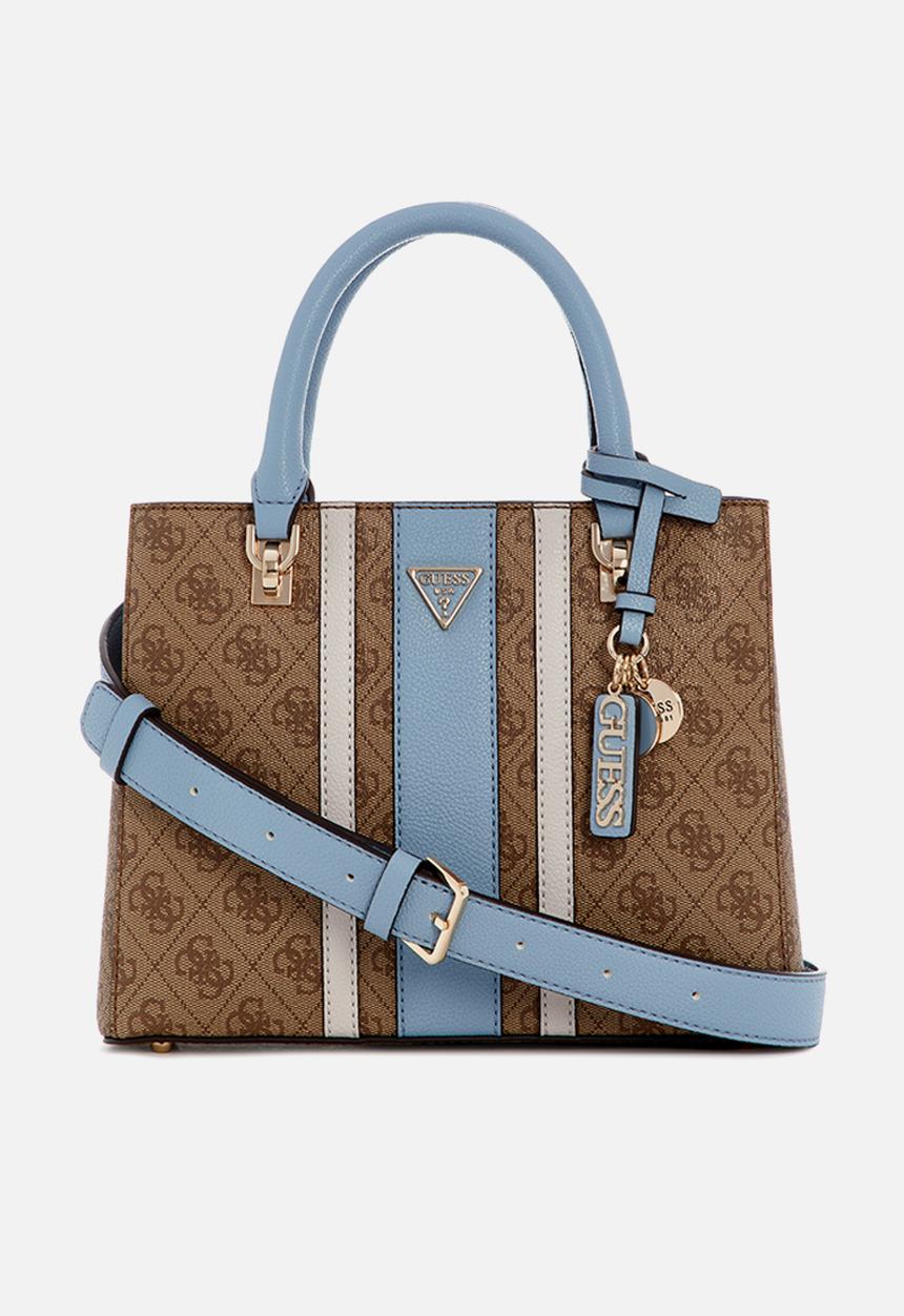 GUESS - Noelle Ii Small Multi Comp Satchel Bag-Latte Logo/Light Blue