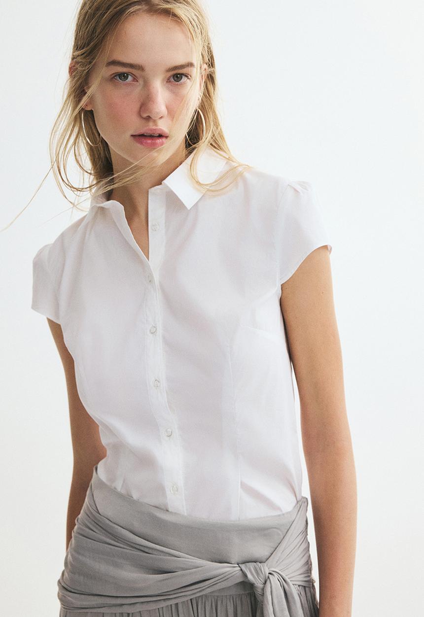 H&M - Cap-sleeved poplin shirt - white