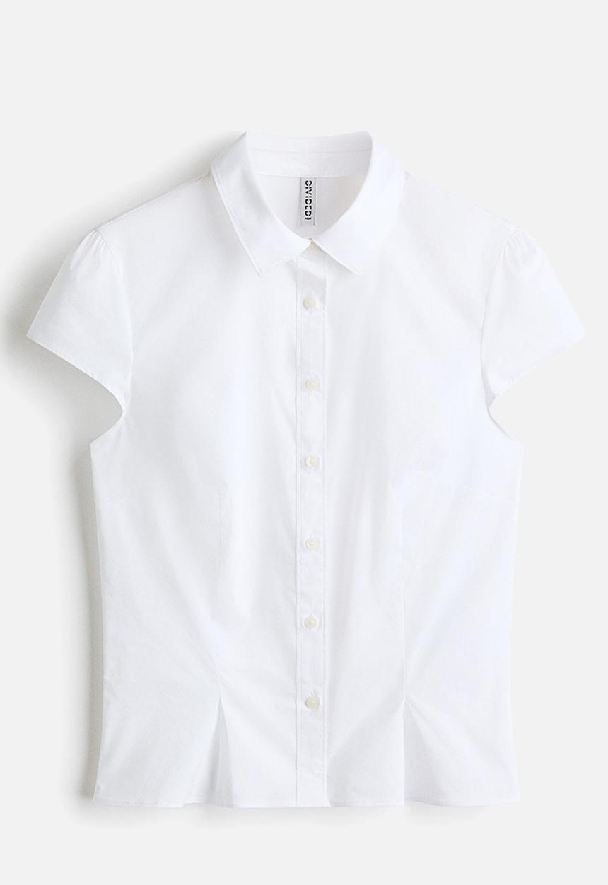 H&M - Cap-sleeved poplin shirt - white