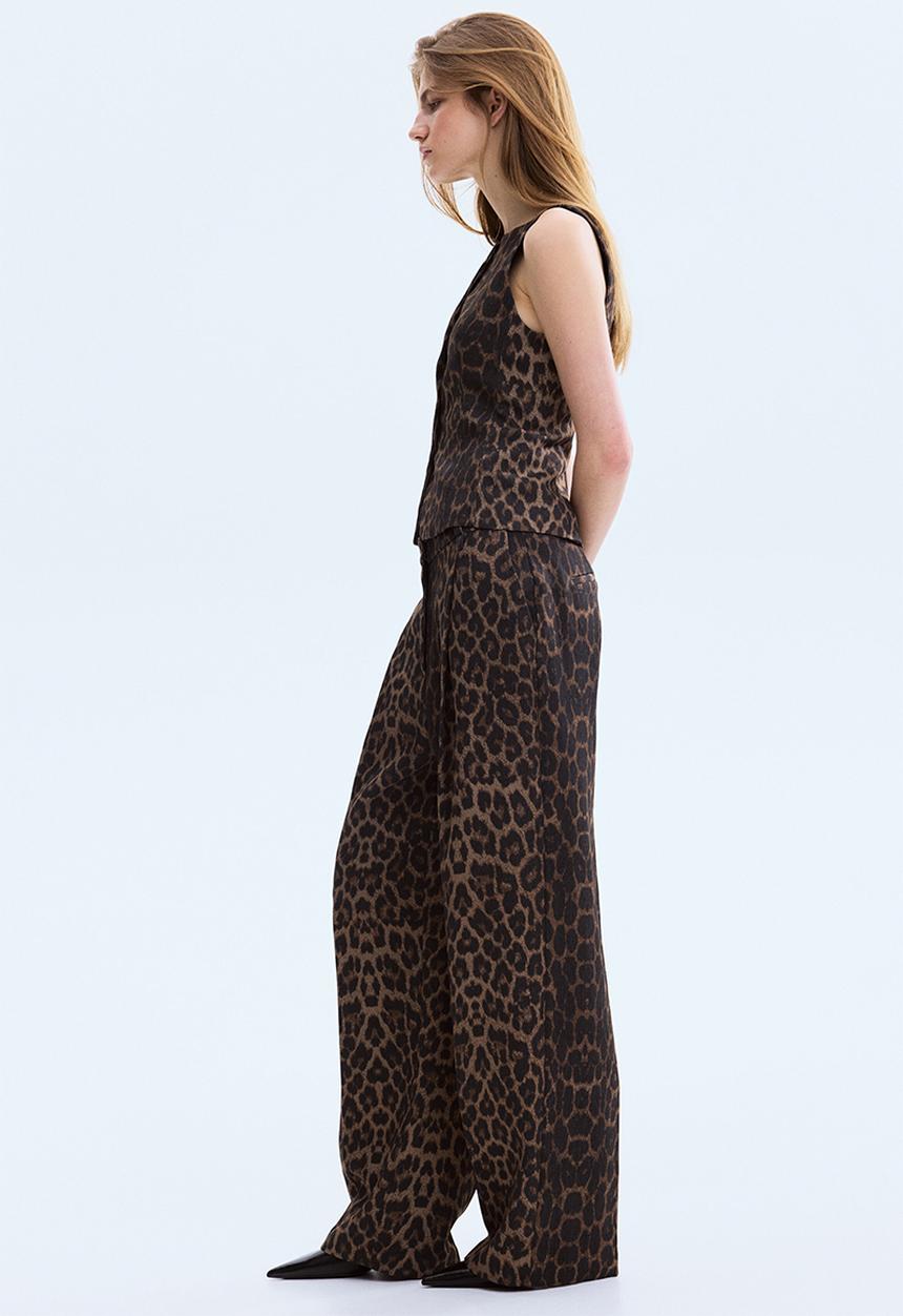 H&M - Wide belted trousers - brown/leopard print