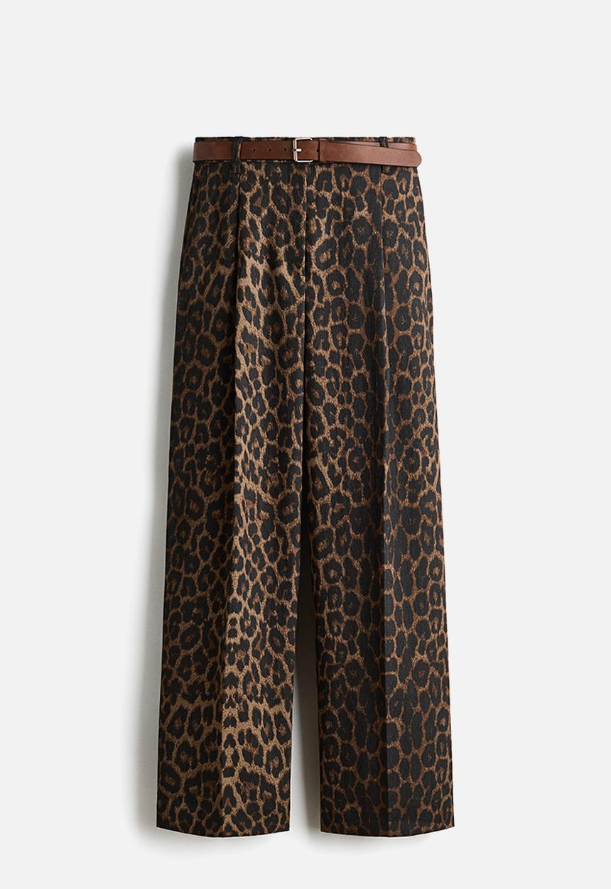 H&M - Wide belted trousers - brown/leopard print