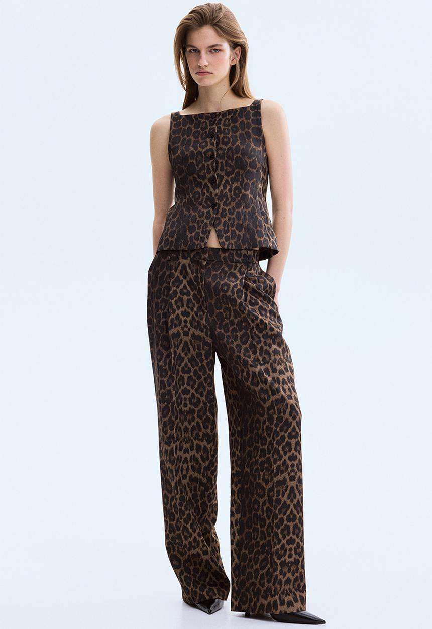 H&M - Wide belted trousers - brown/leopard print
