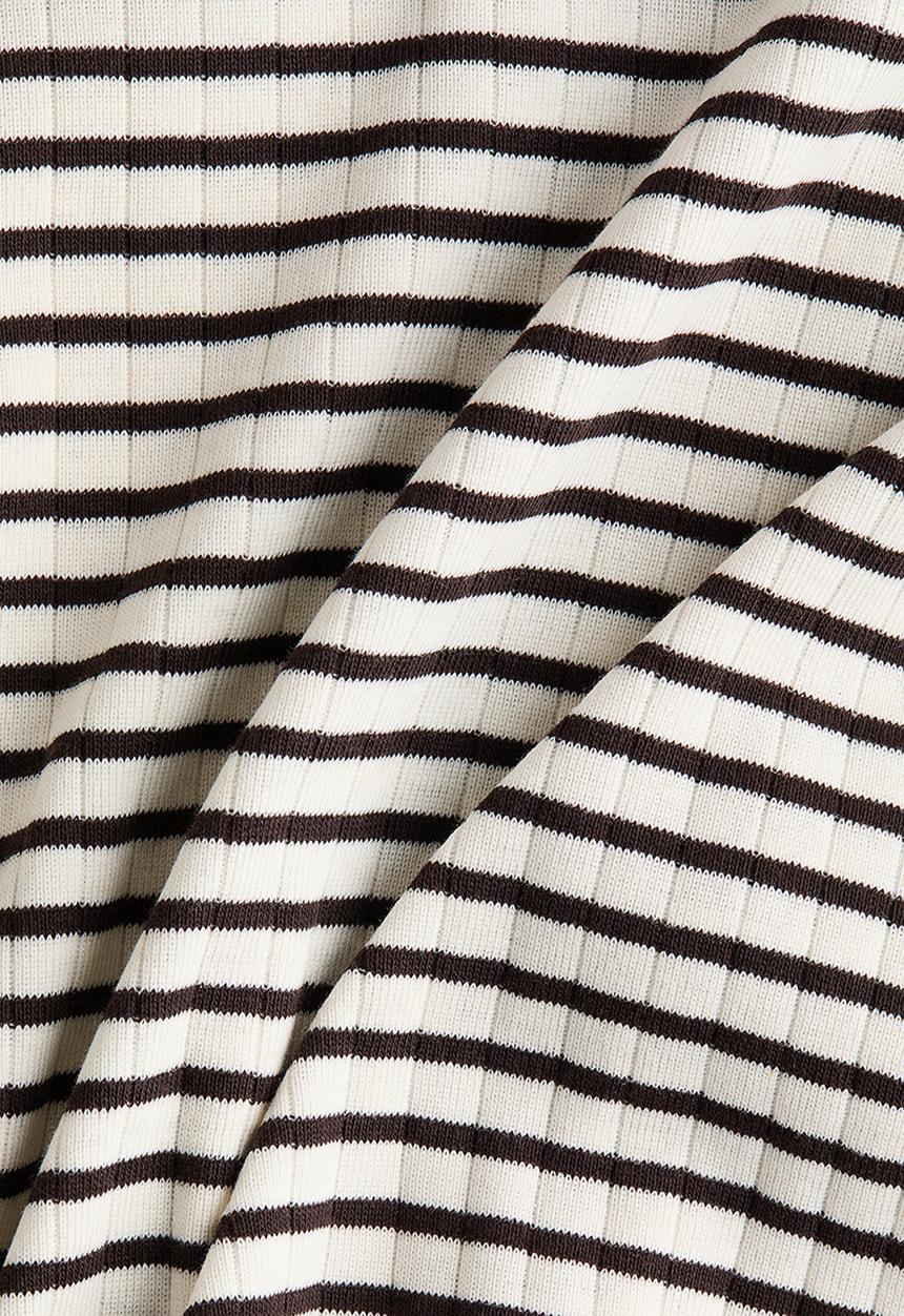 H&M - Ribbed t-shirt - white/dark brown striped