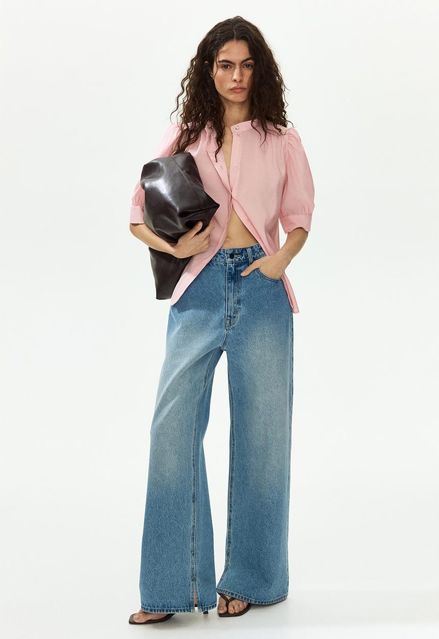 H&M - Puff-sleeved blouse - light pink