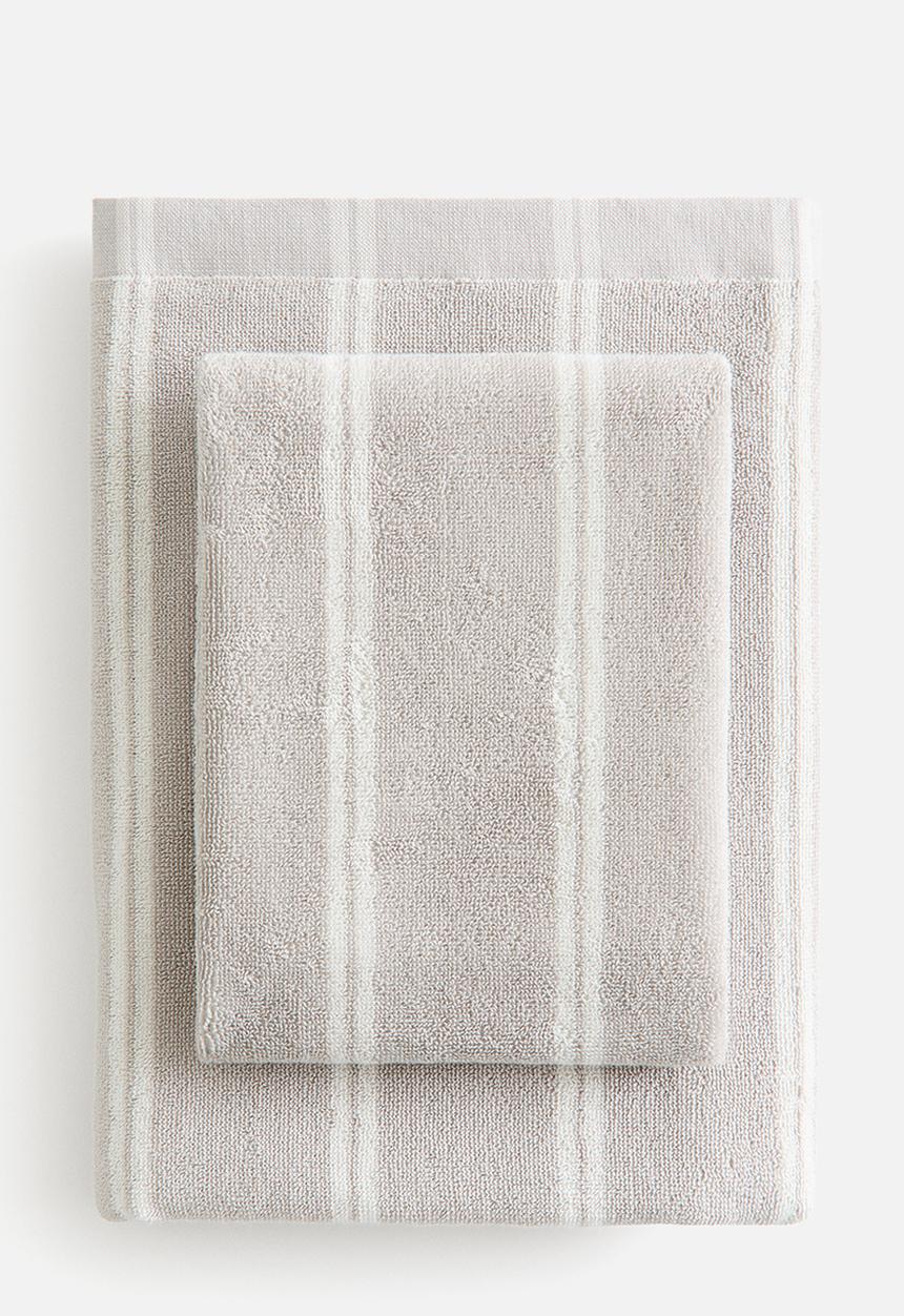 H&M - Striped bath towel - light greige/striped