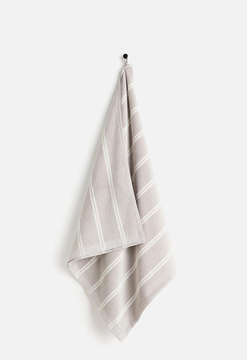 H&M - Striped bath towel - light greige/striped