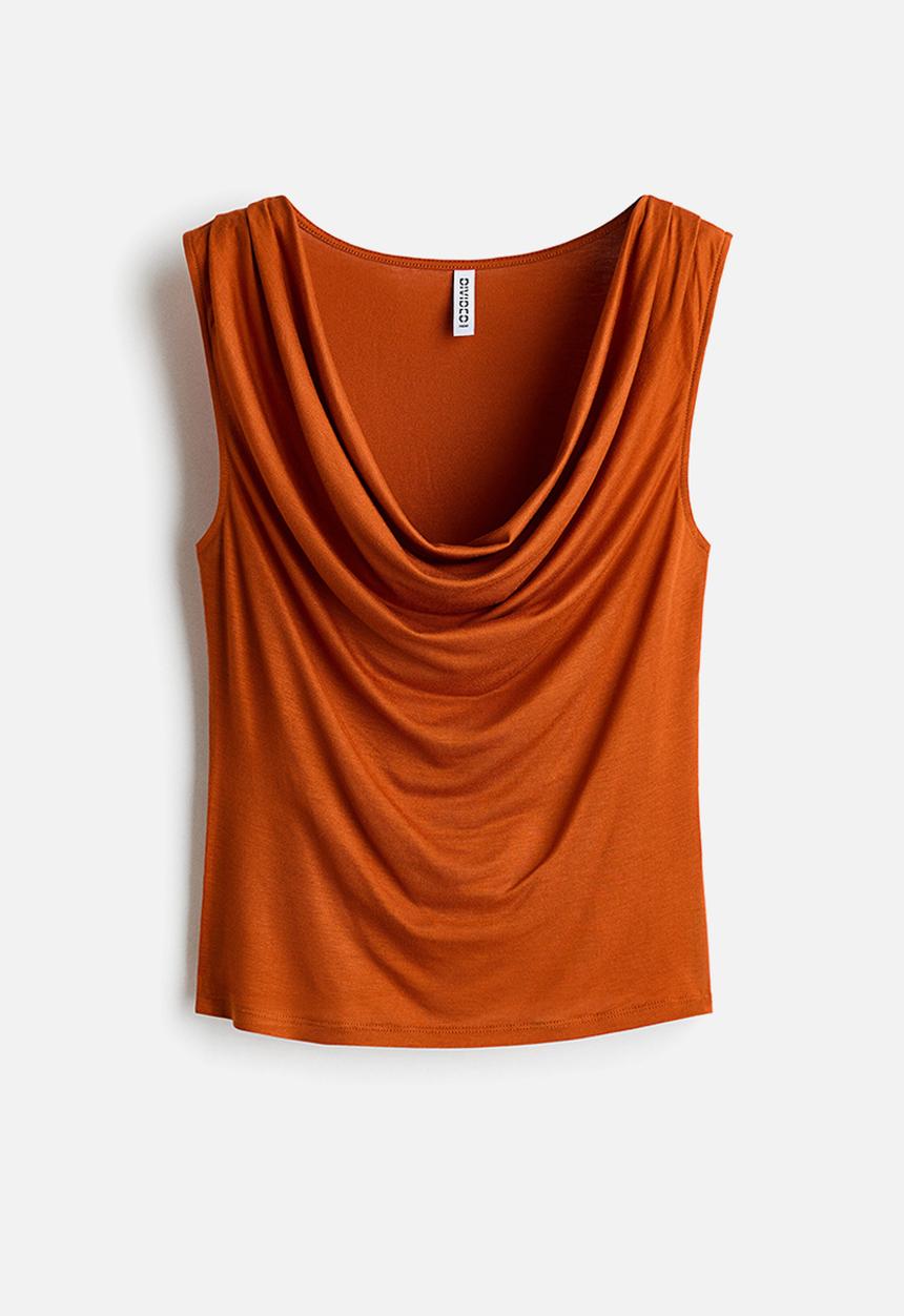 H&M - Cowl-neck jersey top - dark orange