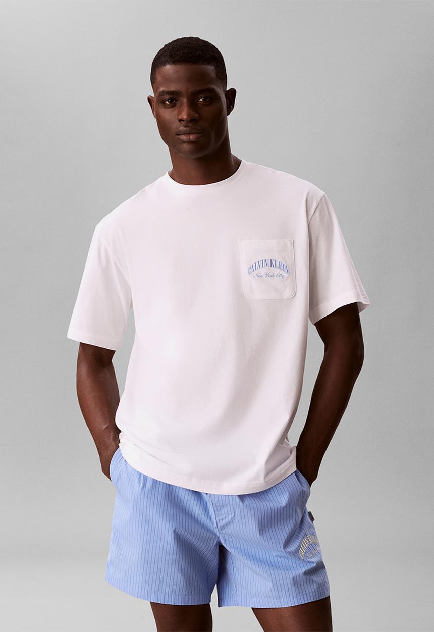Calvin Klein - S/S SHORT SET - CLASSIC WHITE TOP / SLIM STRIPE BLUE DESCENT BOTTOM