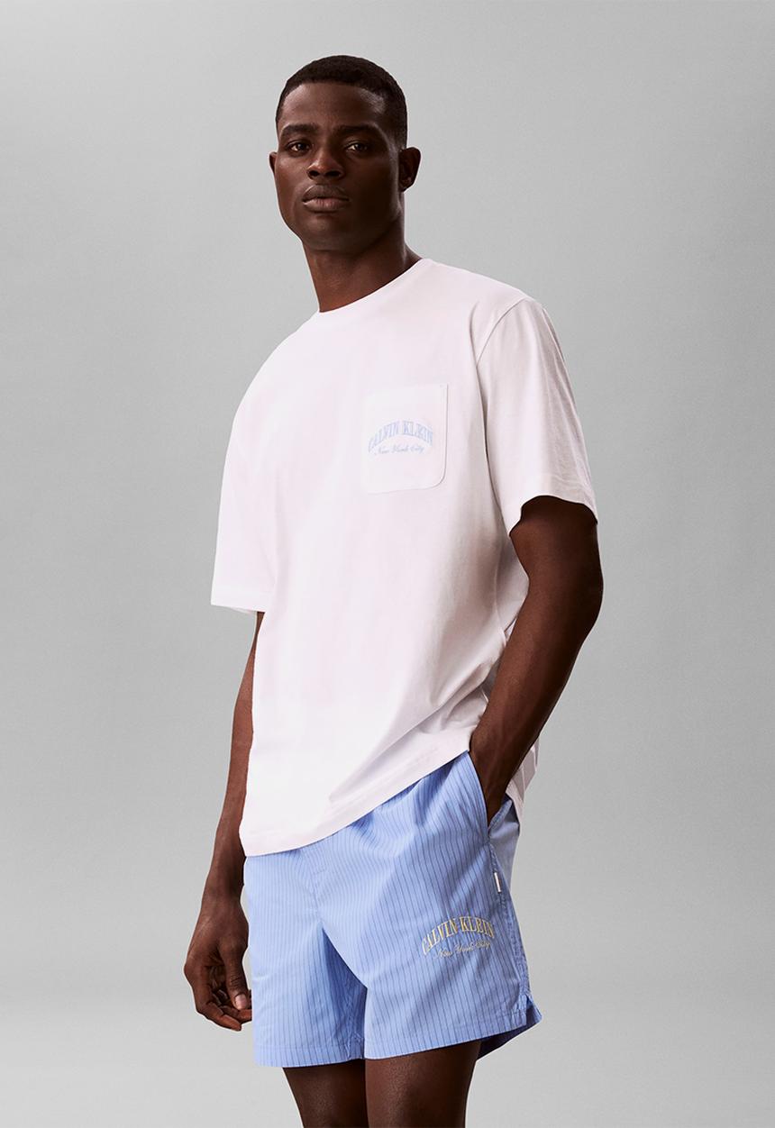 Calvin Klein - S/S SHORT SET - CLASSIC WHITE TOP / SLIM STRIPE BLUE DESCENT BOTTOM