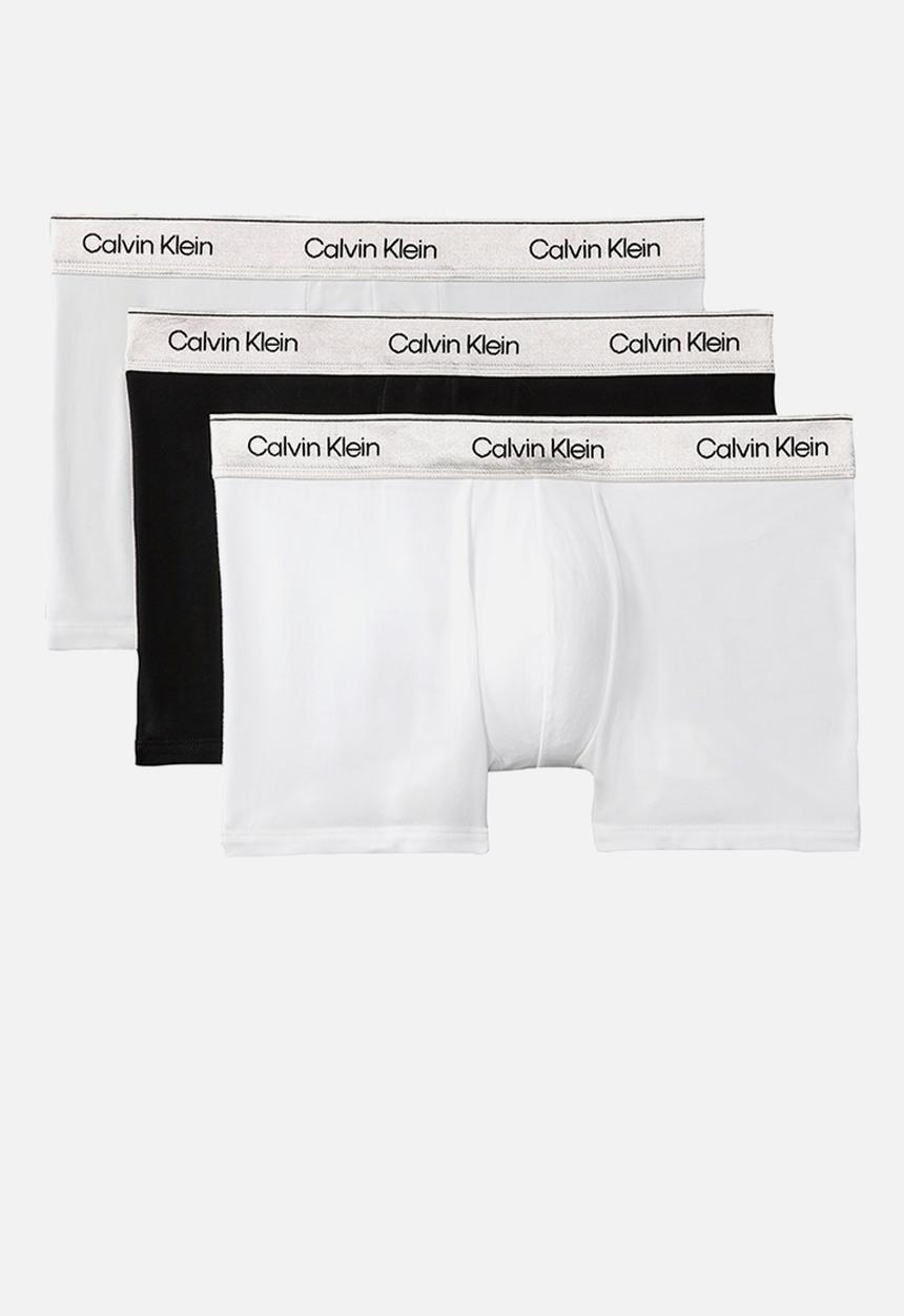 Calvin Klein - TRUNK 3PK - BLACK W/ SILVER HAZE WB/SILVER HAZE/WHITE W/ SILVER HAZE WB