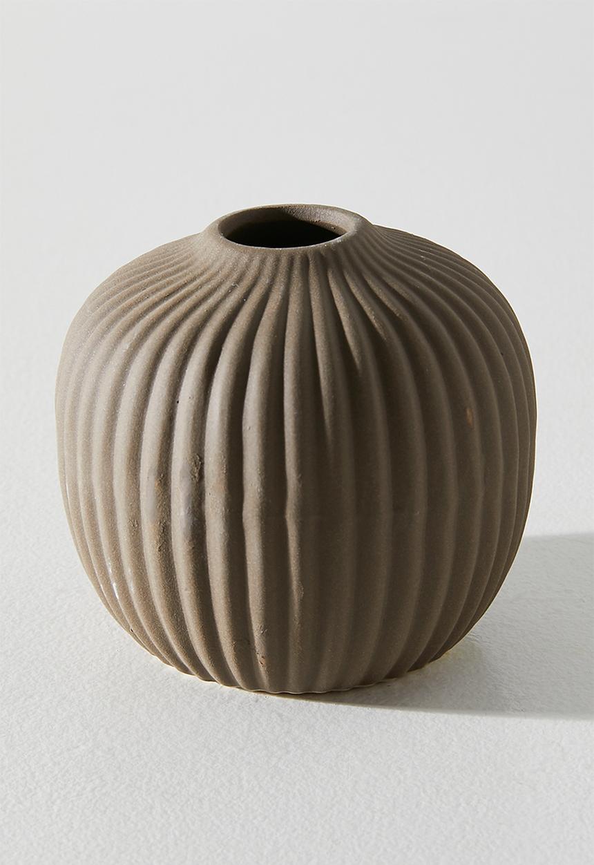 H&S - Embossed porcelain vase set of 3 - Brown