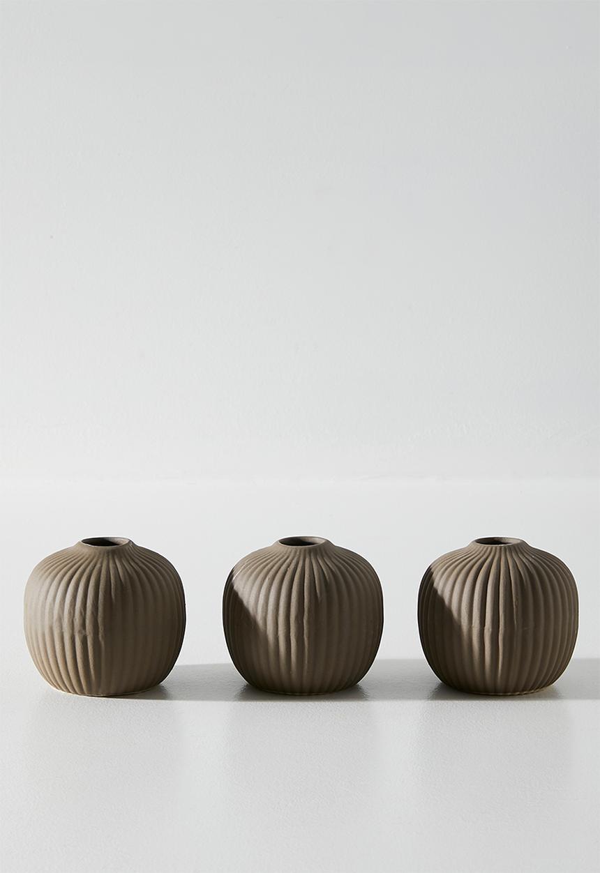 H&S - Embossed porcelain vase set of 3 - Brown