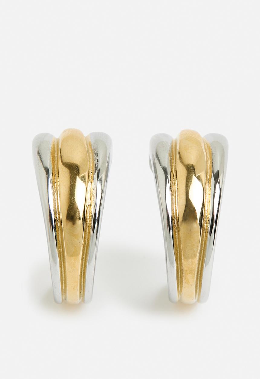 Zoe on Trend - Two-Tone Half Hoop Earrings - Gold