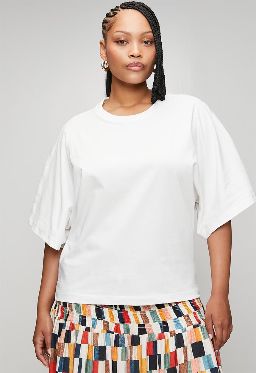 Me&B - Plus Kimono Sleeve Cinched Waist T-Shirt - Milk