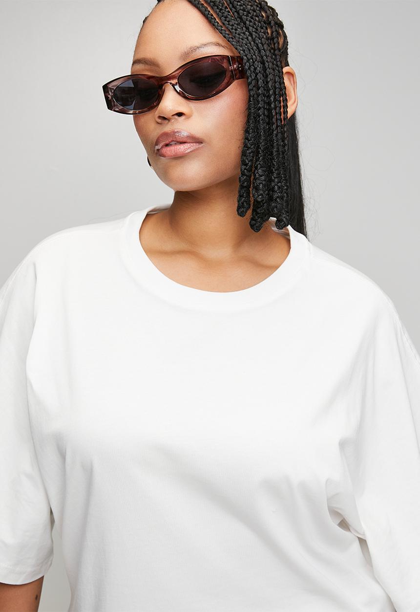 Me&B - Plus Kimono Sleeve Cinched Waist T-Shirt - Milk